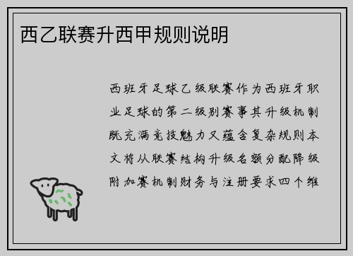 西乙联赛升西甲规则说明
